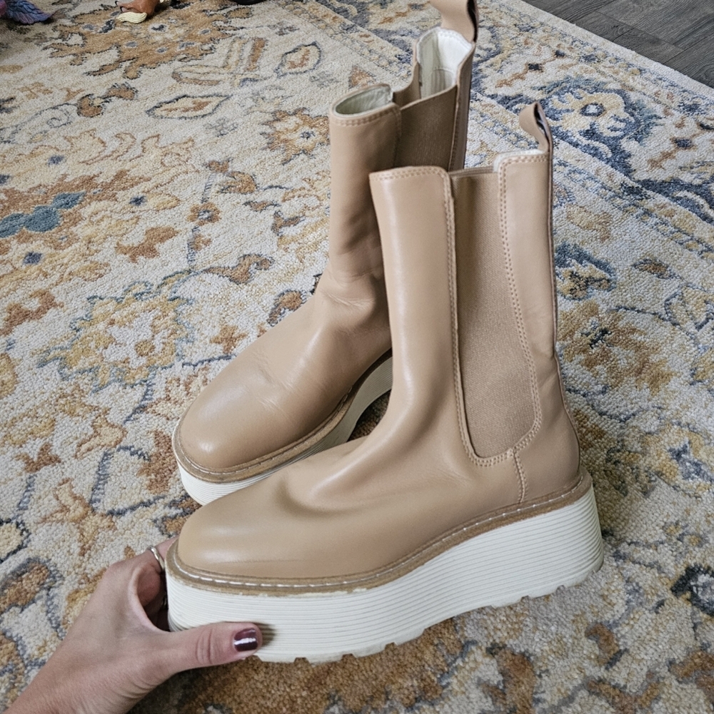 h&m leather high profile platform chunky lug sole chelsea boots - Picture 7 of 9